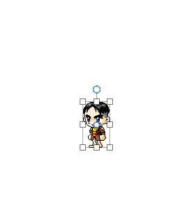 The character surrounded by the Transform Tool's resize handles.